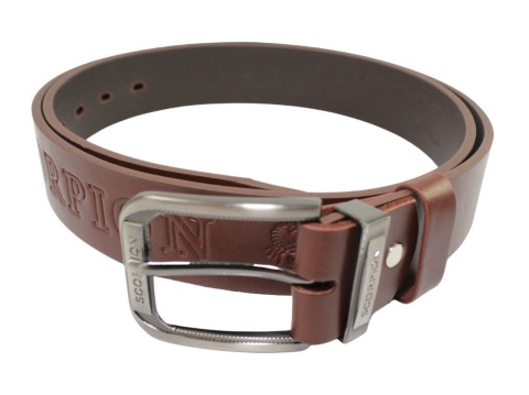 Pasek Skórzany COMPLEX (PL) Tłoczony Napis "SCORPION" Skóra Naturalna Licowa EXTRA 40 mm CZEKOLADOWY