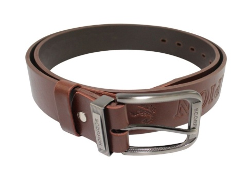 Pasek Skórzany COMPLEX (PL) Tłoczony Napis "SCORPION" Skóra Naturalna Licowa EXTRA 40 mm CZEKOLADOWY