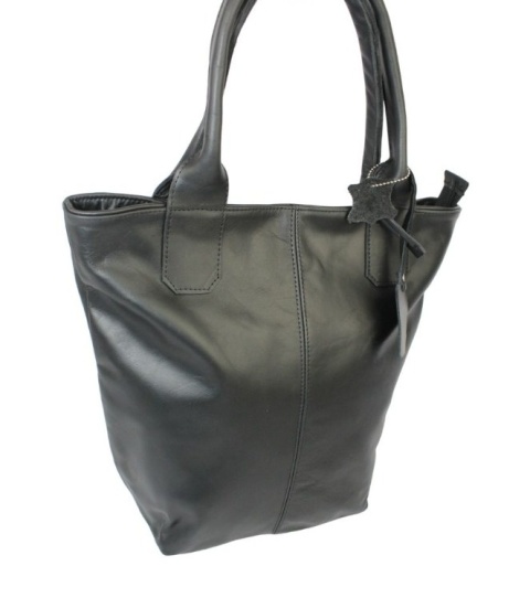 Torebka Skórzana MAGRE (PL) KLEOPATRA Shopper Bag Skóra Naturalna CZARNA Gładka