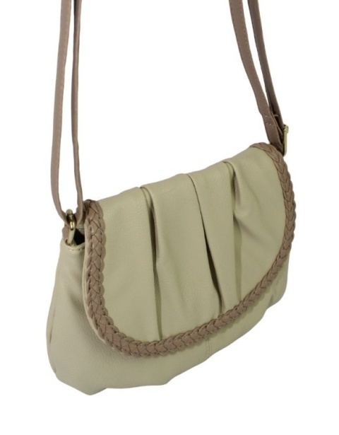 Torebka Ze Skóry Naturalnej Cielęcej Bag Street 3257-2 Listonoszka KREMOWA Z BEŻOWĄ LAMÓWKĄ 24 x 17 x 7 [cm]