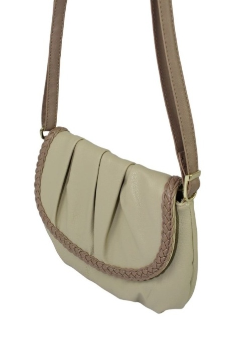 Torebka Ze Skóry Naturalnej Cielęcej Bag Street 3257-2 Listonoszka KREMOWA Z BEŻOWĄ LAMÓWKĄ 24 x 17 x 7 [cm]