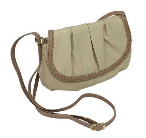 Torebka Ze Skóry Naturalnej Cielęcej Bag Street 3257-2 Listonoszka KREMOWA Z BEŻOWĄ LAMÓWKĄ 24 x 17 x 7 [cm]