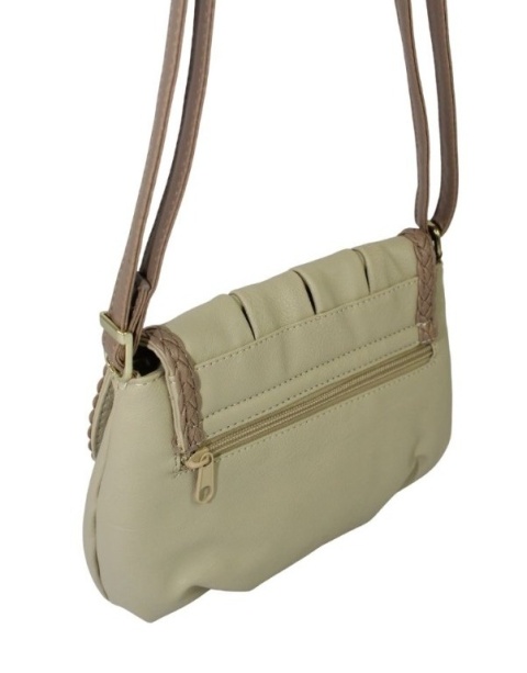 Torebka Ze Skóry Naturalnej Cielęcej Bag Street 3257-2 Listonoszka KREMOWA Z BEŻOWĄ LAMÓWKĄ 24 x 17 x 7 [cm]