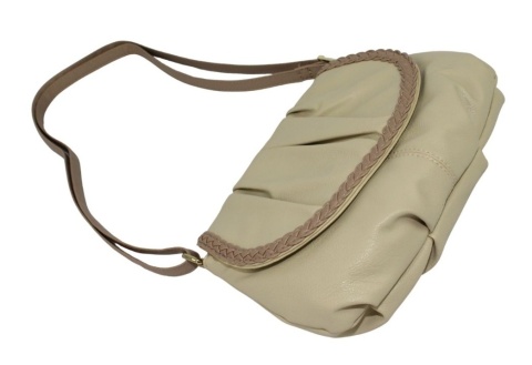 Torebka Ze Skóry Naturalnej Cielęcej Bag Street 3257-2 Listonoszka KREMOWA Z BEŻOWĄ LAMÓWKĄ 24 x 17 x 7 [cm]