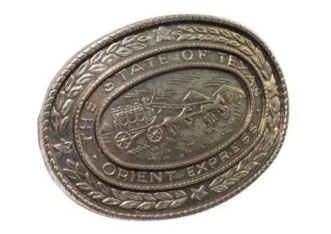 Klamra Do Paska Pełna Blaszka Z Bolczykiem 40 mm Metalowa Solidna Z Połyskiem KBOL40/113 "THE STATE OF TEXAS ORIENT EXPRESS"