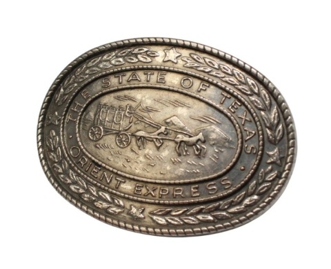 Klamra Do Paska Pełna Blaszka Z Bolczykiem 40 mm Metalowa Solidna Z Połyskiem KBOL40/113 "THE STATE OF TEXAS ORIENT EXPRESS"