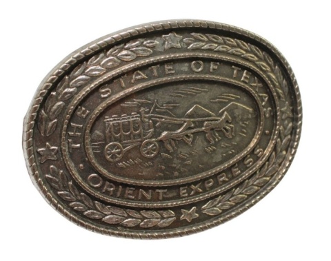 Klamra Do Paska Pełna Blaszka Z Bolczykiem 40 mm Metalowa Solidna Z Połyskiem KBOL40/113 "THE STATE OF TEXAS ORIENT EXPRESS"