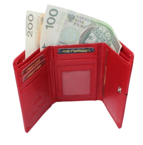 Portfel Damski Peterson Skóra Licowa Suwak Na Zewnątrz  PTN RD-17-GCL-Y 4031 CZERWONY 12 x 9 x 3 [cm]