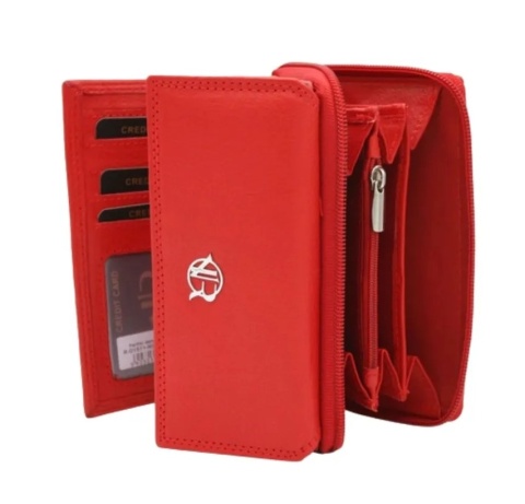 Portfel Damski Skóra Licowa Rovicky (PL) Suwak Na Zewnątrz RFID Kuferek R-D1511 CZERWONY 15 x 9,5 x 3,5 [cm]