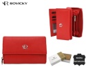 Portfel Damski Skóra Licowa Rovicky (PL) Suwak Na Zewnątrz RFID Kuferek R-D1511 CZERWONY 15 x 9,5 x 3,5 [cm]