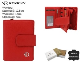 Portfel Damski Skóra Naturalna Rovicky (PL) Z Suwakiem MAX Piórnik RFID R-D1503 CZERWONY 14 x 10,5 x 4 [cm]