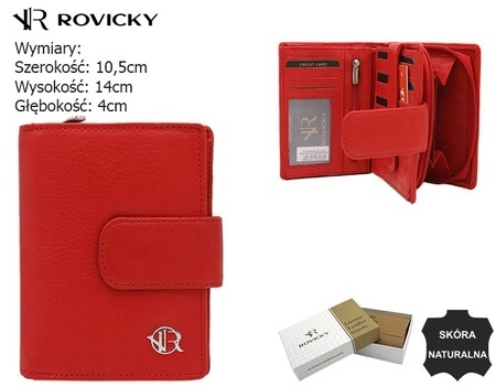 Portfel Damski Skóra Naturalna Rovicky (PL) Z Suwakiem MAX Piórnik RFID R-D1503 CZERWONY 14 x 10,5 x 4 [cm]