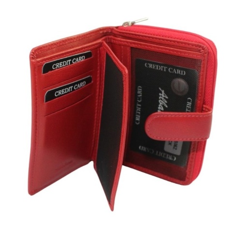 Portfel Damski Skórzany ALBATROSS Skóra Licowa Z Suwakiem Na Zewnątrz ELW-S05Z RFID CZERWONY 12 x 9 x 3 [cm]