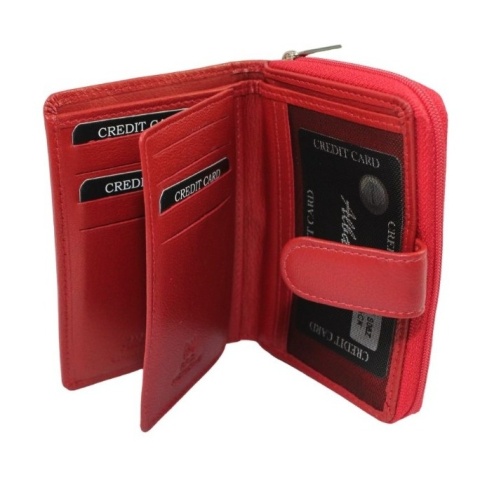 Portfel Damski Skórzany ALBATROSS Skóra Licowa Z Suwakiem Na Zewnątrz ELW-S05Z RFID CZERWONY 12 x 9 x 3 [cm]
