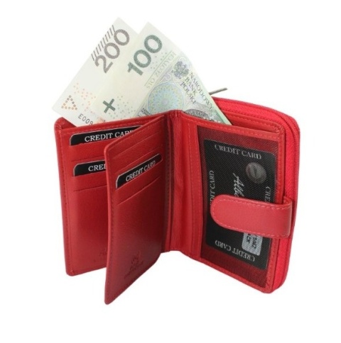 Portfel Damski Skórzany ALBATROSS Skóra Licowa Z Suwakiem Na Zewnątrz ELW-S05Z RFID CZERWONY 12 x 9 x 3 [cm]