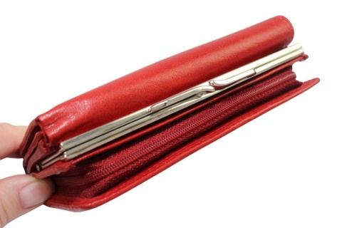 Portfel Damski Skórzany NICOLE Klamra Skóra Naturalna Z Klapką RFID BA 2305F CZERWONY 14,5 x 9,5 x 3 [cm]