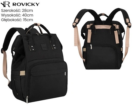 Praktyczny I Pojemny Plecak Do Wózka Rovicky (PL) Z Materiału R-MP4-03 CZARNY 40 x 28 x 15 cm
