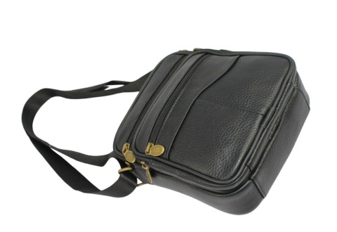 Torba męska skórzana CONVEY (PL) Pionowa Czarna Złote Suwaki 22 x 18 x 8 [cm]