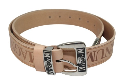 Pasek Skórzany HADA (PL) Tłoczony "MAGNUM" Z Metalową Końcówką Skóra Licowa 40 mm SUROWA SKÓRA Imitacja Szycia Cienką Nitką
