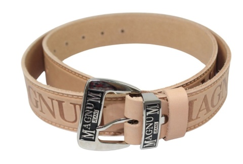 Pasek Skórzany HADA (PL) Tłoczony "MAGNUM" Z Metalową Końcówką Skóra Licowa 40 mm SUROWA SKÓRA Imitacja Szycia Cienką Nitką
