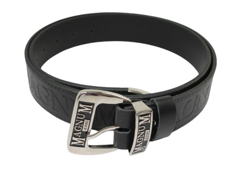 Pasek Skórzany HADA (PL) Tłoczony "MAGNUM" Z Metalową Końcówką Skóra Licowa EXTRA 40 mm CZARNY Imitacja Szycia Cienką Nitką