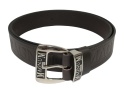Pasek Skórzany HADA (PL) Tłoczony "MAGNUM" Z Metalową Końcówką Skóra Licowa EXTRA 40 mm CZARNY MAT Imitacja Szycia Cienką Nitką