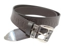 Pasek Skórzany HADA (PL) Tłoczony "MAGNUM" Z Metalową Końcówką Skóra Licowa EXTRA 40 mm CZARNY MAT Imitacja Szycia Cienką Nitką