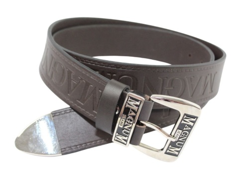 Pasek Skórzany HADA (PL) Tłoczony "MAGNUM" Z Metalową Końcówką Skóra Licowa EXTRA 40 mm CZARNY MAT Imitacja Szycia Cienką Nitką