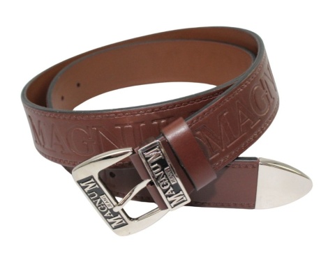 Pasek Skórzany HADA (PL) Tłoczony "MAGNUM" Z Metalową Końcówką Skóra Licowa EXTRA 40 mm CZEKOLADOWY Imitacja Szycia Cienką Nitką