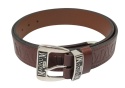 Pasek Skórzany HADA (PL) Tłoczony "MAGNUM" Z Metalową Końcówką Skóra Licowa EXTRA 40 mm CZEKOLADOWY Imitacja Szycia Cienką Nitką