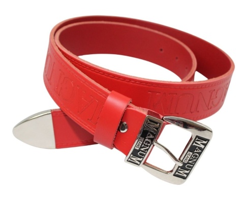 Pasek Skórzany HADA (PL) Tłoczony "MAGNUM" Z Metalową Końcówką Skóra Licowa EXTRA 40 mm CZERWONY Imitacja Szycia Cienką Nitką