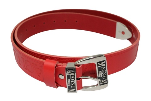 Pasek Skórzany HADA (PL) Tłoczony "MAGNUM" Z Metalową Końcówką Skóra Licowa EXTRA 40 mm CZERWONY Imitacja Szycia Cienką Nitką