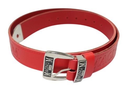 Pasek Skórzany HADA (PL) Tłoczony "MAGNUM" Z Metalową Końcówką Skóra Licowa EXTRA 40 mm CZERWONY Imitacja Szycia Cienką Nitką