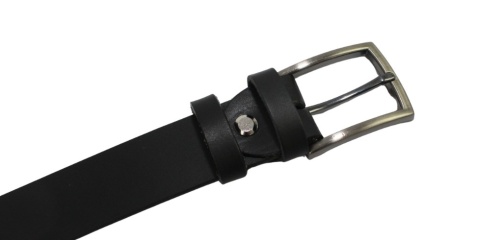 Pasek Skórzany Męski HADA (PL) Gładki Klamra Tradycyjna 30 mm Skóra Naturalna CZARNY