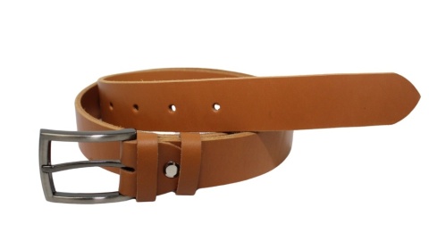 Pasek Skórzany Męski HADA (PL) Gładki Klamra Tradycyjna 30 mm Skóra Naturalna KARMEL