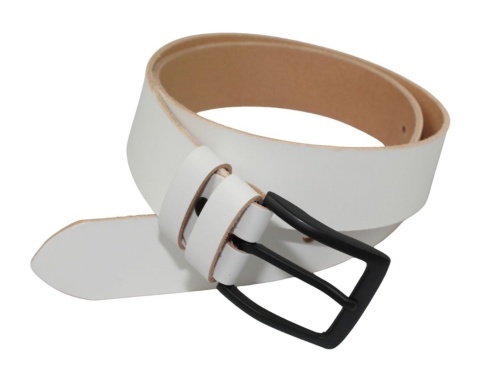 Pasek Skórzany Męski HADA (PL) Gładki Klamra Tradycyjna 40 mm Skóra Naturalna BIAŁY CZARNA KLAMRA