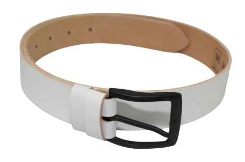Pasek Skórzany Męski HADA (PL) Gładki Klamra Tradycyjna 40 mm Skóra Naturalna BIAŁY CZARNA KLAMRA