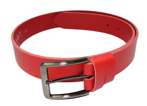 Pasek Skórzany Męski HADA (PL) Gładki Klamra Tradycyjna 40 mm Skóra Naturalna CZERWONY