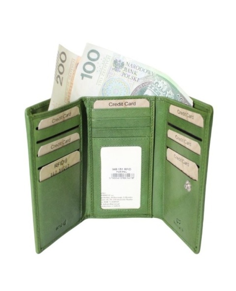 Portfel Damski Skórzany El Forest (PL) Skóra Bydlęca Klamra 14 cm RFID 948 151 ZIELONY 14,5 x 9 x 2,5 [cm]