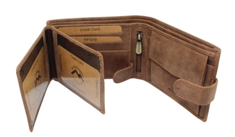 Portfel Męski Skórzany EL FORREST Skóra Licowa Poziomy Z Zapięciem Z Zapinką Wewnątrz RFID 892 07 BRĄZOWY 12 x 9,5 x 3 [cm]