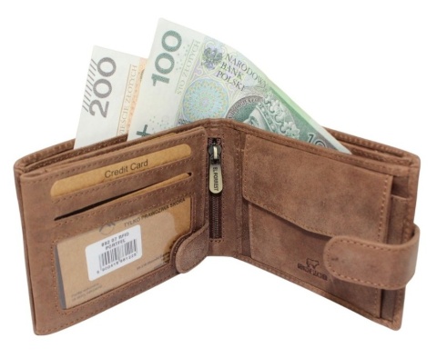 Portfel Męski Skórzany EL FORREST Skóra Licowa Poziomy Z Zapięciem Z Zapinką Wewnątrz RFID 892 07 BRĄZOWY 12 x 9,5 x 3 [cm]