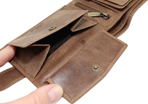 Portfel Męski Skórzany EL FORREST Skóra Licowa Poziomy Z Zapięciem Z Zapinką Wewnątrz RFID 892 07 BRĄZOWY 12 x 9,5 x 3 [cm]