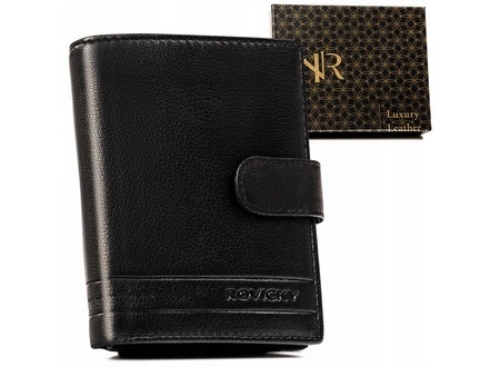 Portfel Męski Skórzany ROVICKY Skóra Licowa Duży Pionowy Z Zapięciem R-N4L-GAT RFID CZARNY 12 x 9,5 x 2 [cm]