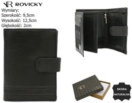 Portfel Męski Skórzany ROVICKY Skóra Licowa Duży Pionowy Z Zapięciem R-N4L-GAT RFID CZARNY 12 x 9,5 x 2 [cm]