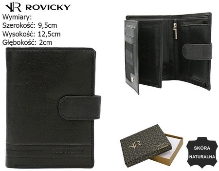 Portfel Męski Skórzany ROVICKY Skóra Licowa Duży Pionowy Z Zapięciem R-N4L-GAT RFID CZARNY 12 x 9,5 x 2 [cm]