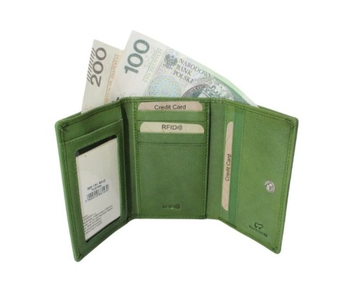 Portfel Skórzany El Forrest Skóra Licowa Kieszeń Na Zewnątrz RFID 900 151 ZIELONY 12 x 8 x 3 [cm]