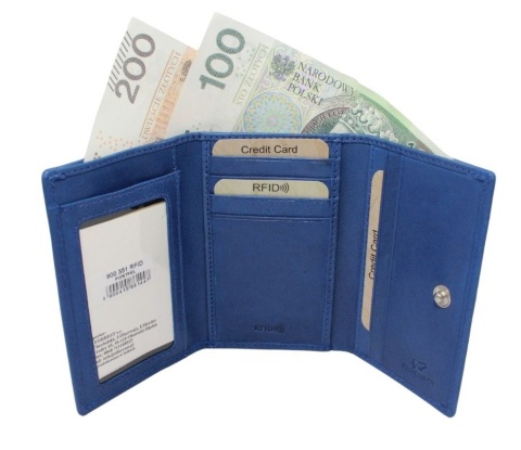 Portfel Skórzany El Forrest Skóra Licowa Kieszeń Na Zewnątrz RFID 900 351 NIEBEISKI 12 x 8 x 3 [cm]