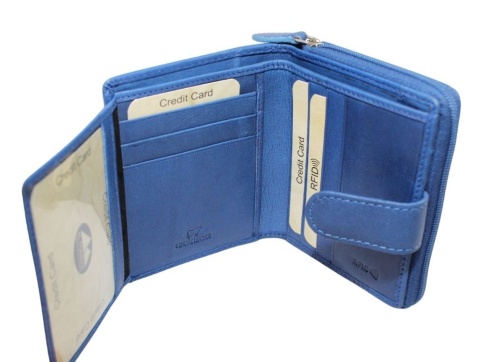 Portfel Uniwersalny Kostka El Forrest 820 351 RFID Suwak Skóra Naturalna NIEBIESKI 11 x 9 x 3,5 [cm]