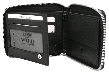 Portfel WILD Skóra Licowa Duży Poziomy Metalowy Suwak N992Z-GV CZARNY 12,5 x 10 x 3 [cm]