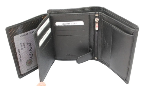 Elegancki Portfel Męski Skórzany ALBATROSS Skóra Licowa RFID Duży Pionowy RFID SN-MW10 CZARNY 12 x 10 x 2,5 [cm]
